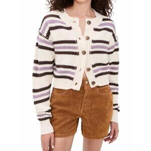 NEW FREE PEOPLE lila stripe cardigan in ivory combo
